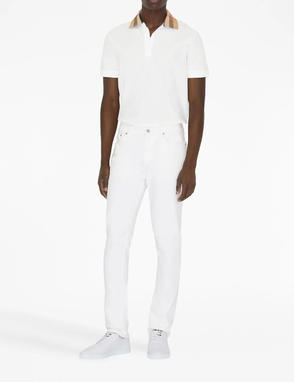 Burberry Vintage Check Print Collar Polo Shirt White