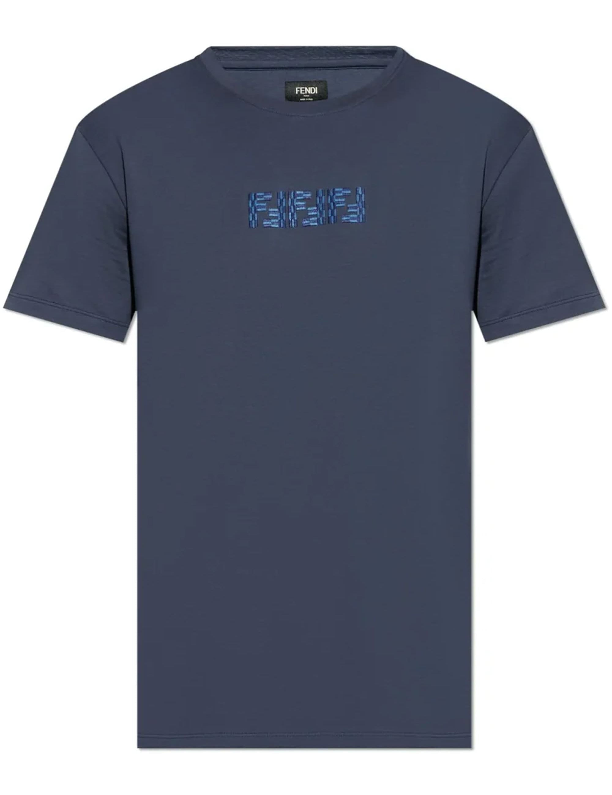 Fendi Embroidered FF Fendi Logo T-Shirt Navy Blue
