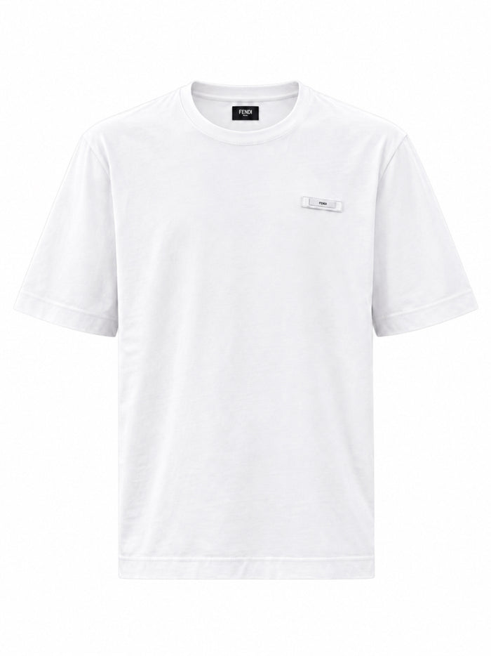 Fendi Logo Patch Crewneck T-Shirt White | FY0936 AQJE