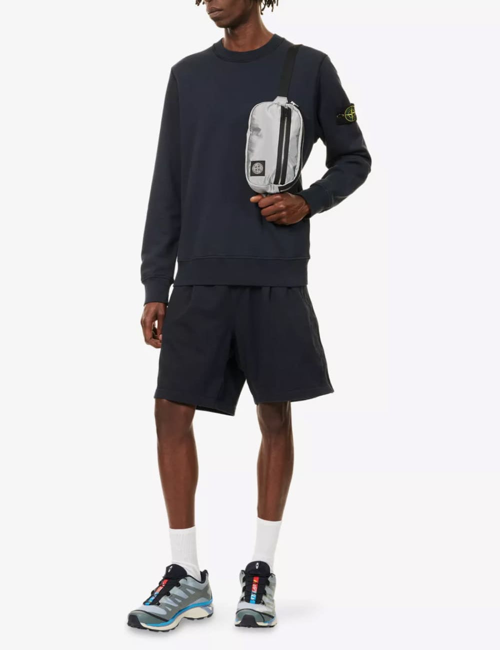 Stone Island Logo Patch Cotton Sweatshirt Navy