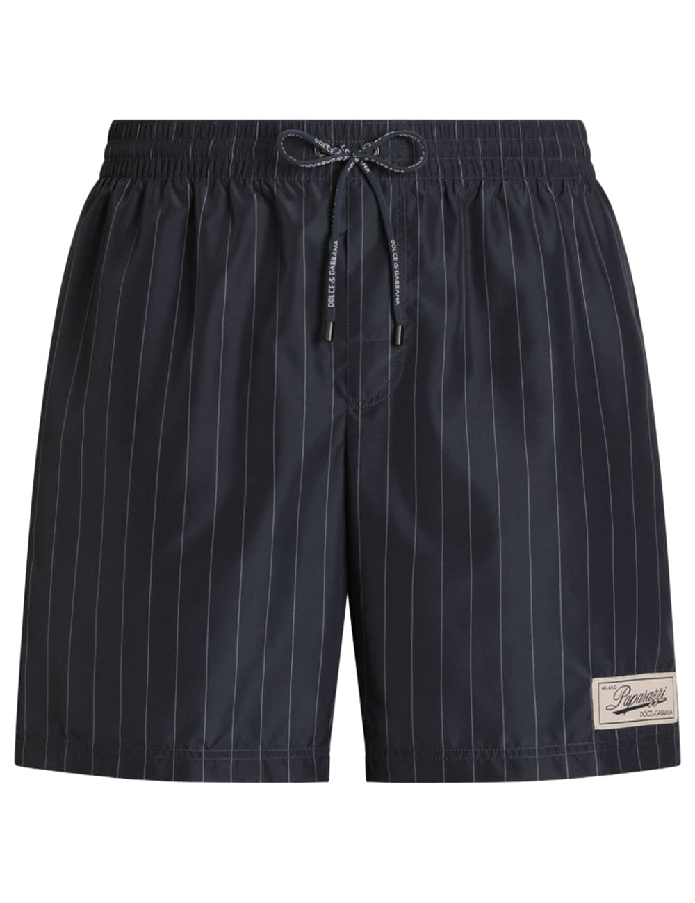 Dolce & Gabbana Paparazzi Logo-Patch Pinstripe Swim Shorts