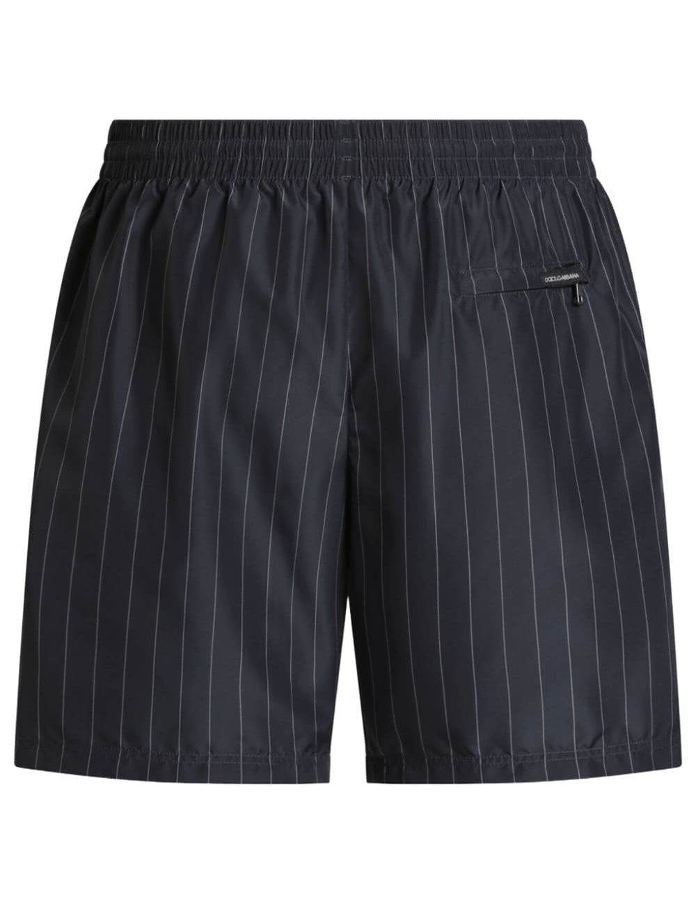 Dolce & Gabbana Paparazzi Logo-Patch Pinstripe Swim Shorts