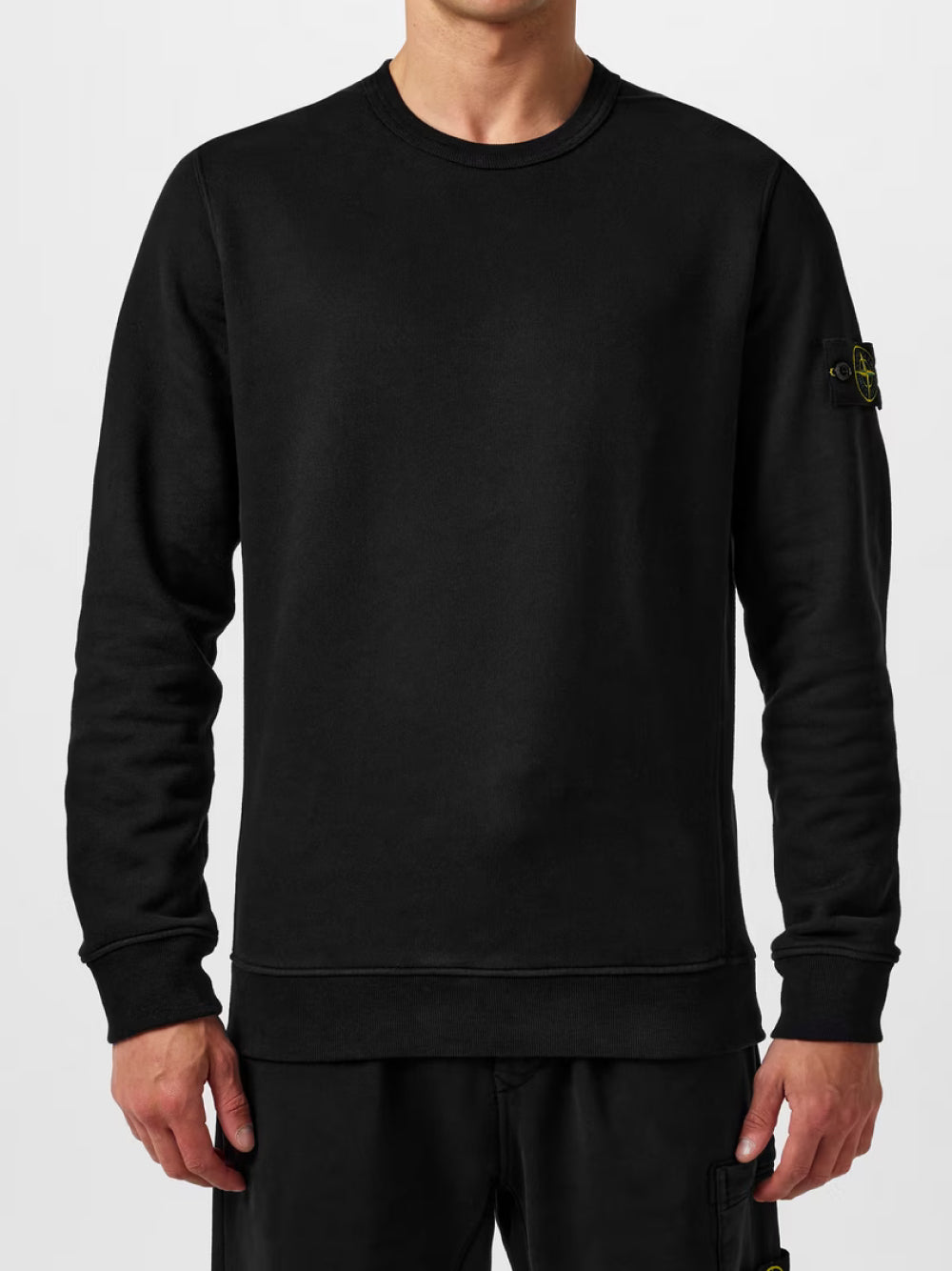 Stone Island Logo Patch Cotton Sweatshirt Black