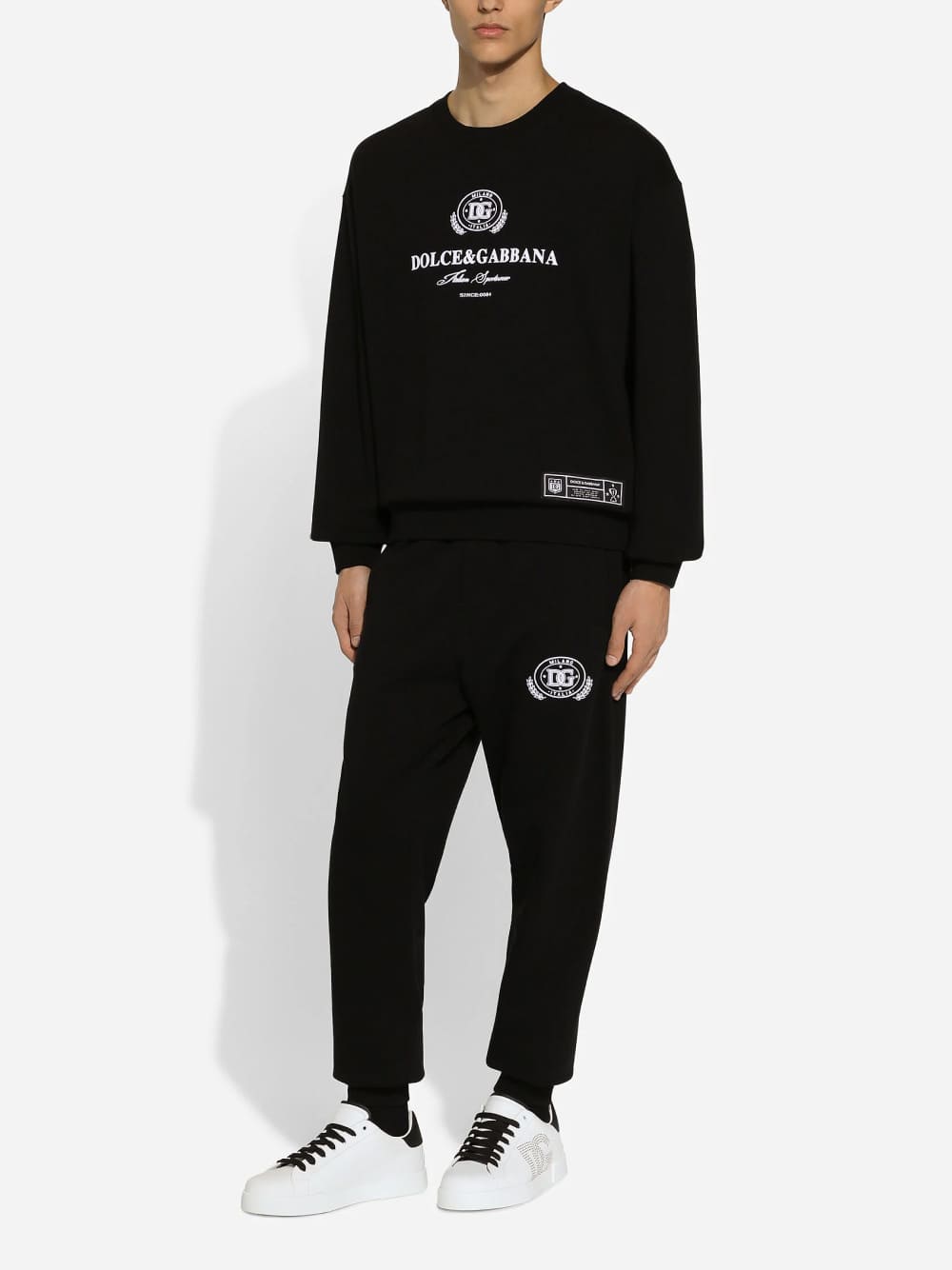 Dolce & Gabbana Logo Flock Cotton Sweatshirt Black