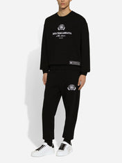 Dolce & Gabbana Logo Flock Cotton Sweatshirt Black