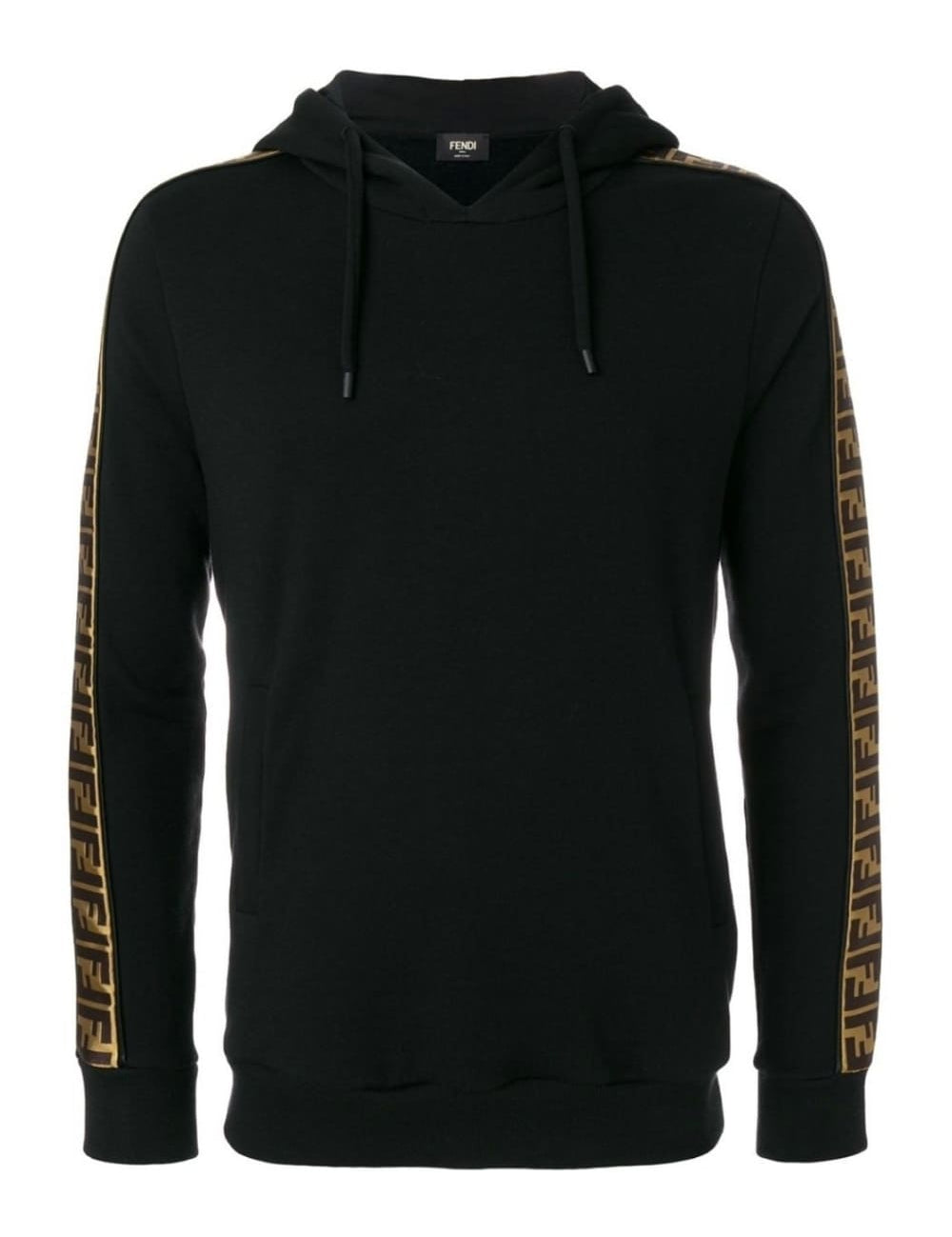 Fendi Felpa Logo-Trim Hooded Sweatshirt Black