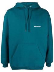 Balenciaga Logo Embroidered Hooded Sweatshirt Teal