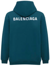 Balenciaga Logo Embroidered Hooded Sweatshirt Teal